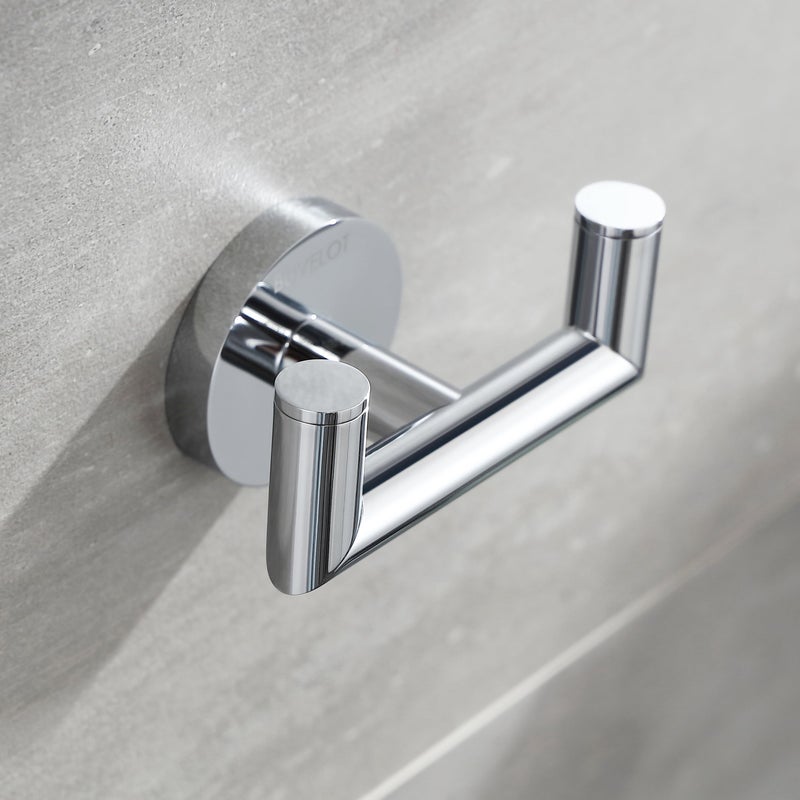 BUVELOT Towel Hook, Coat Hooks for Bathroom and Kitchen, Modern Double Robe Hook Wall Mounted, Chrome, 077020-CR, Leo Series - Image 3